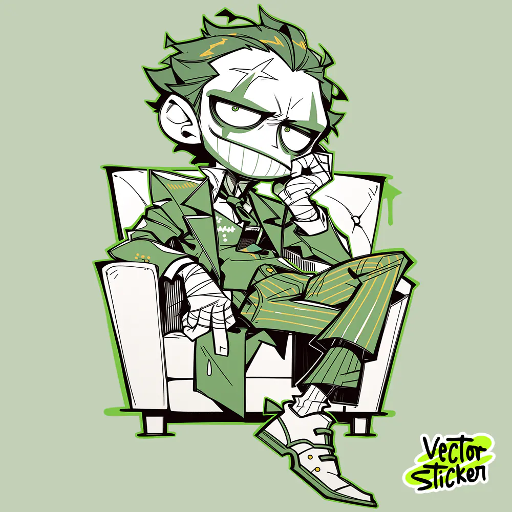 Sitting Joker Villain Chibi T-Shirt Design Free PNG | VectorSticker