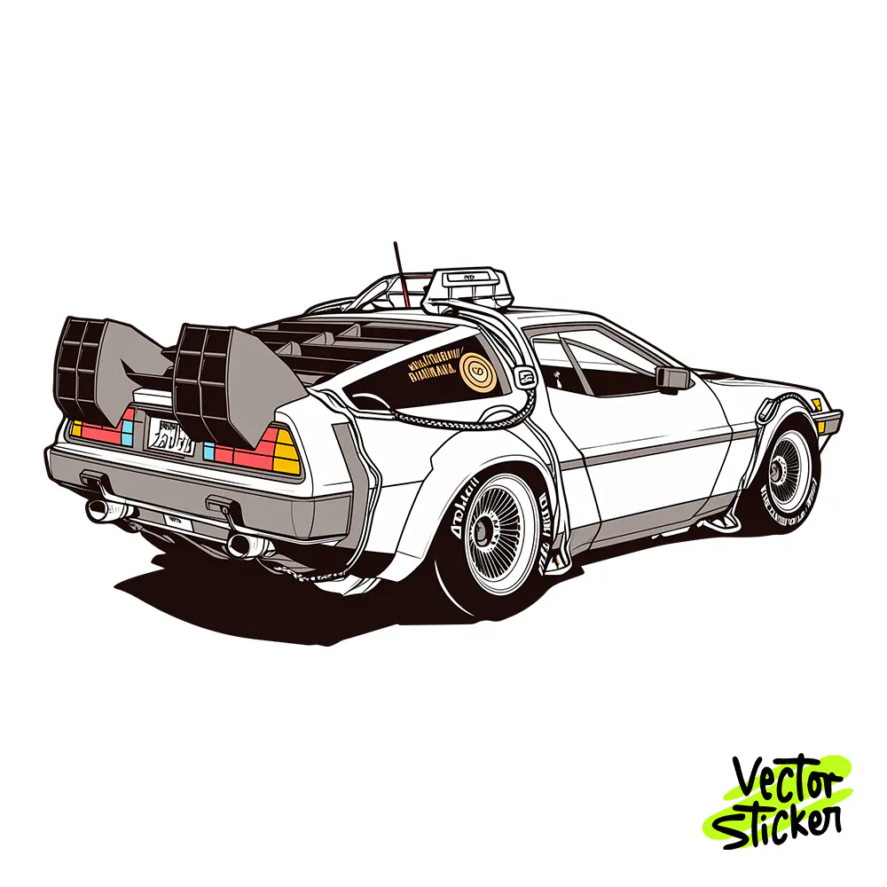 Vintage Movie Time Machine Car Sticker Free PNG | VectorSticker