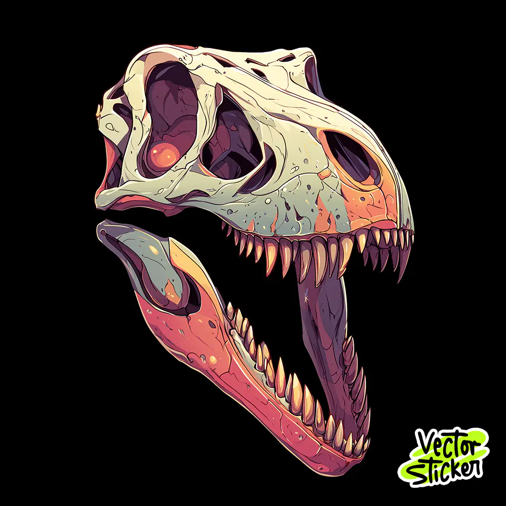 Dinosaur Skull Illustration – Prehistoric Fossil Head Sticker