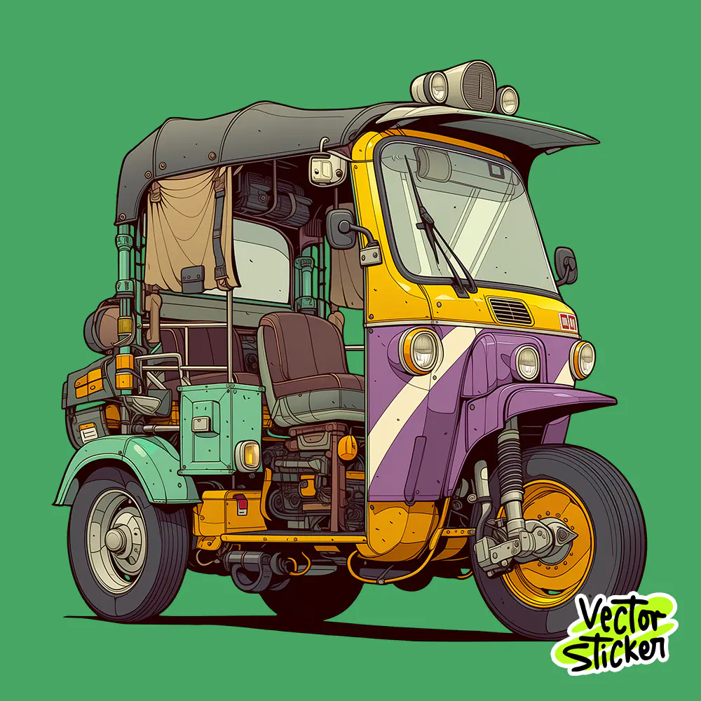 Retro-Futuristic Purple Thai Tuk Tuk Sticker Free PNG | VectorSticker