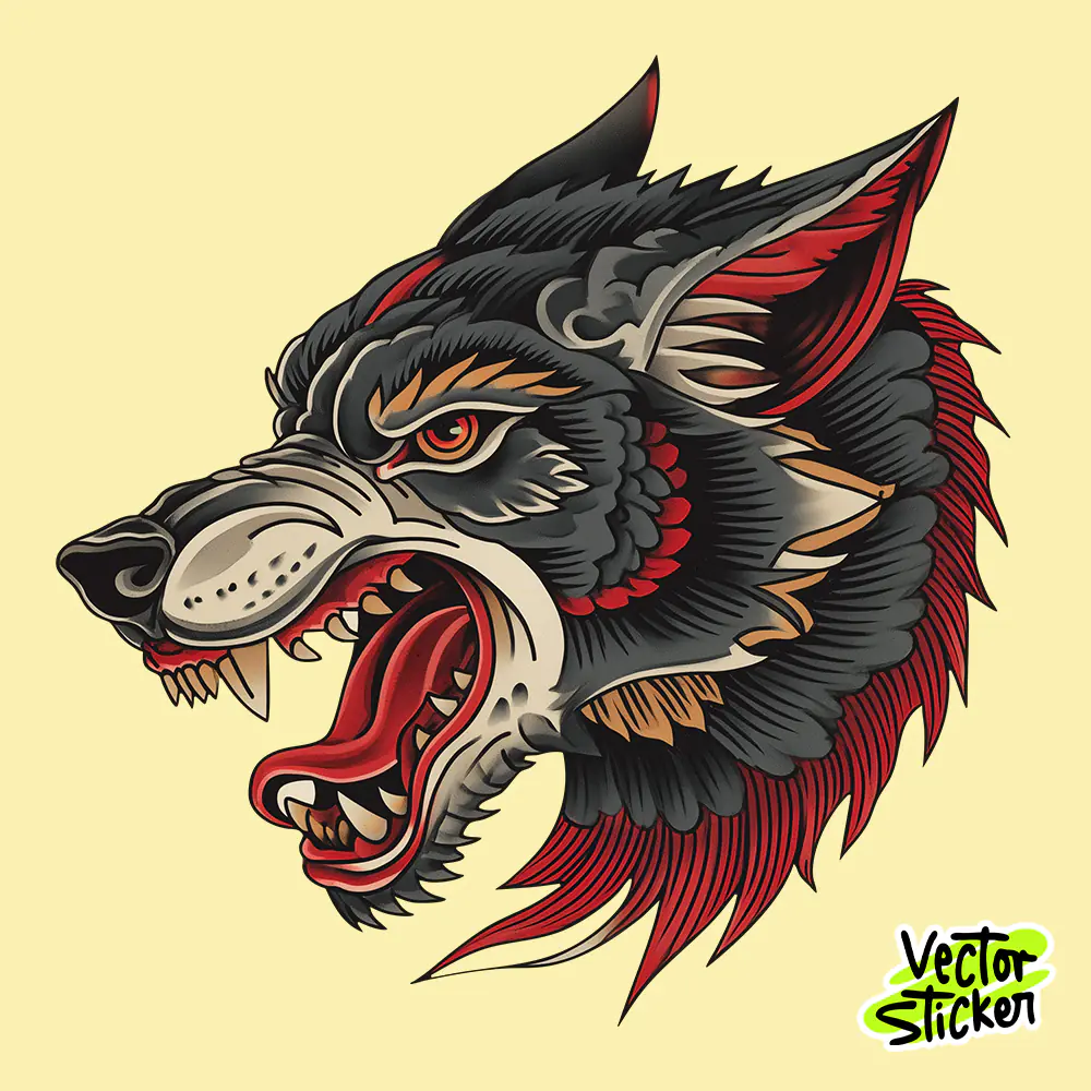 Free Retro Angry Wolf T-Shirt Design | Vintage Tattoo Vector