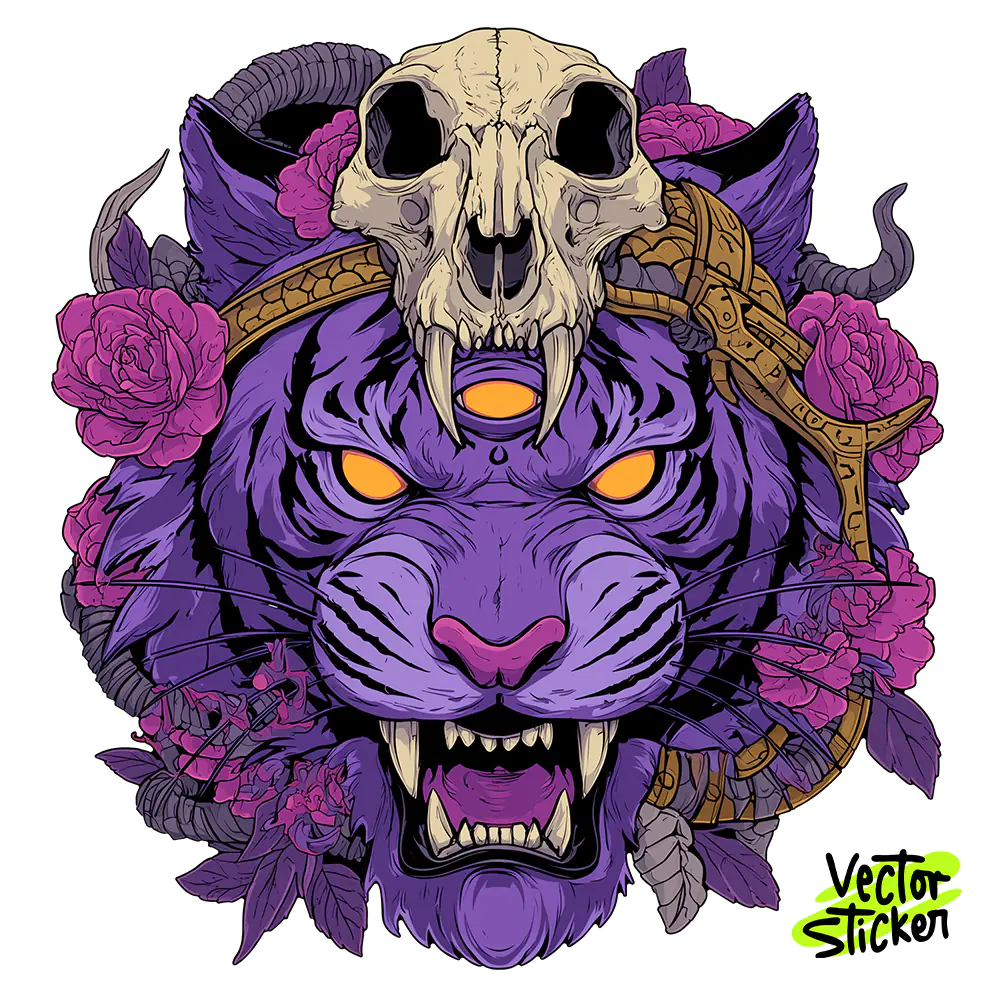 Purple Tiger Skull T Shirt Design | Free Wild Animal PNG