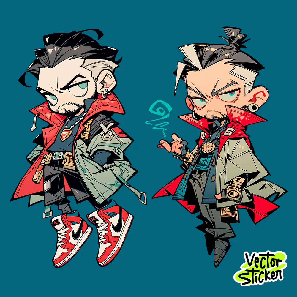 Streetwear Sorcerer Dr. Strange Chibi Duo Free PNG | VectorSticker