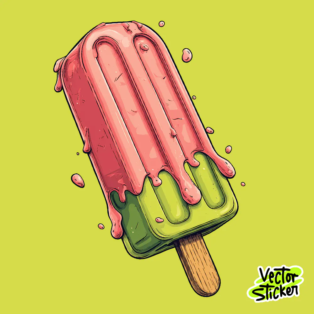 Melting Popsicle Sticker Cartoon Dripping Green Pink Design