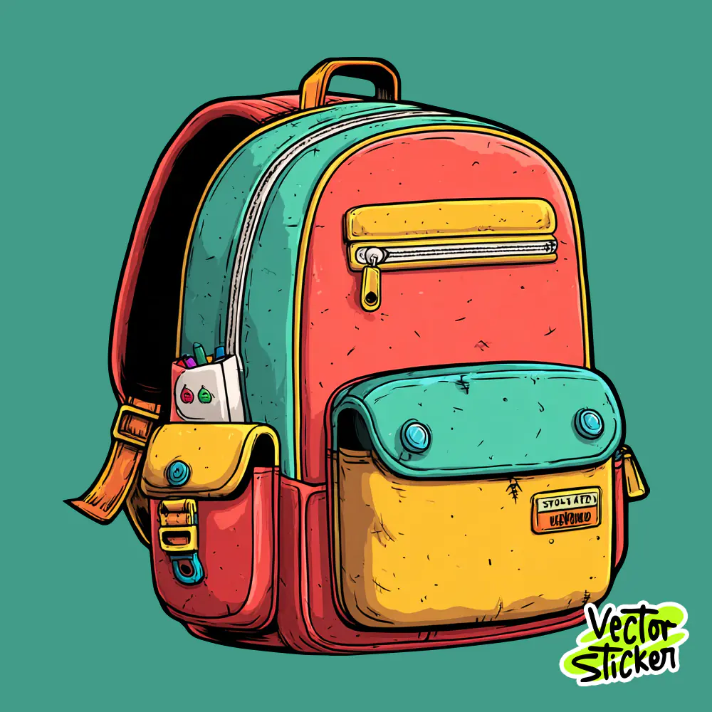 Mint Green Backpack Sticker Retro Hand-Drawn Free PNG | VectorSticker