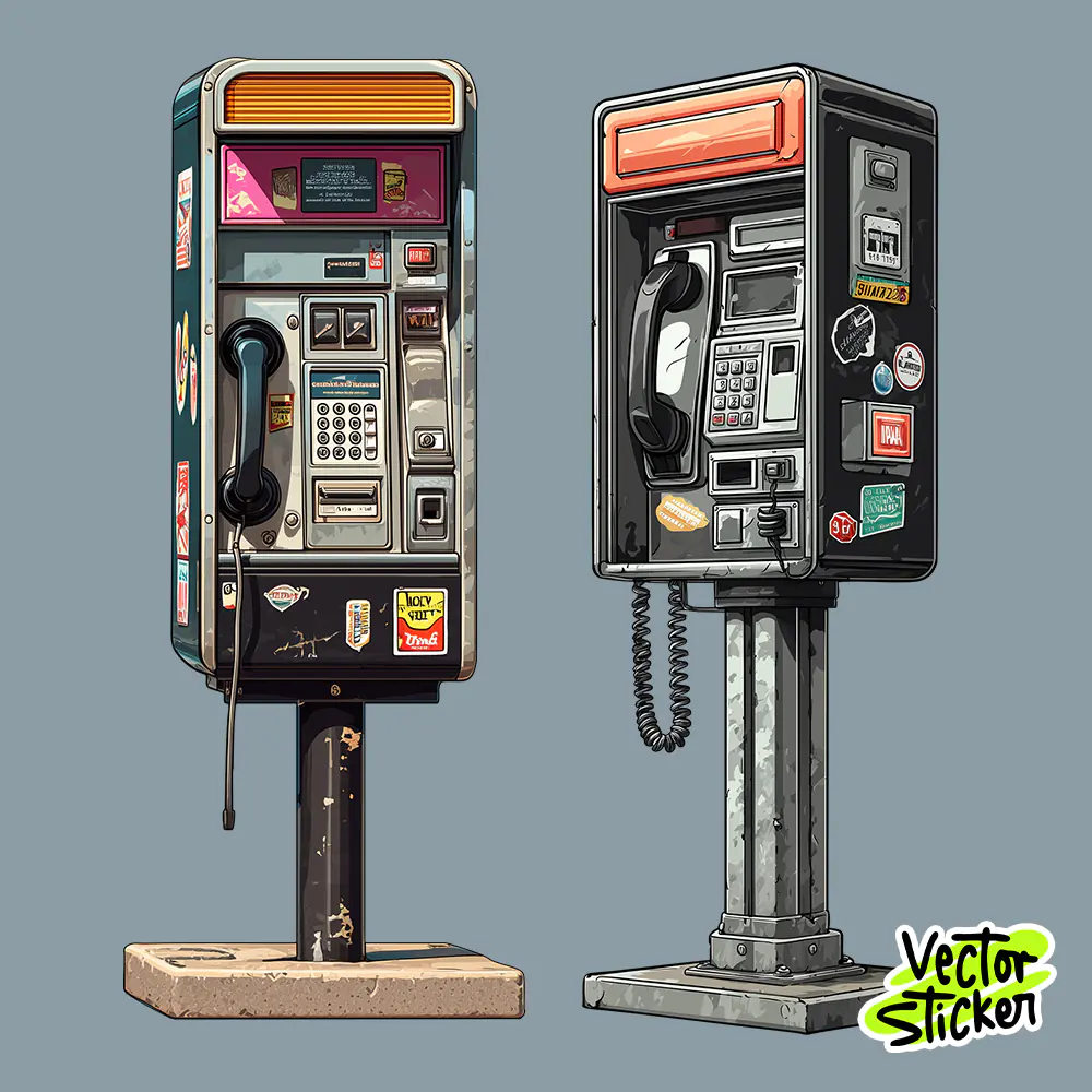 Vintage Payphone Sticker Cartoon Retro Street Design