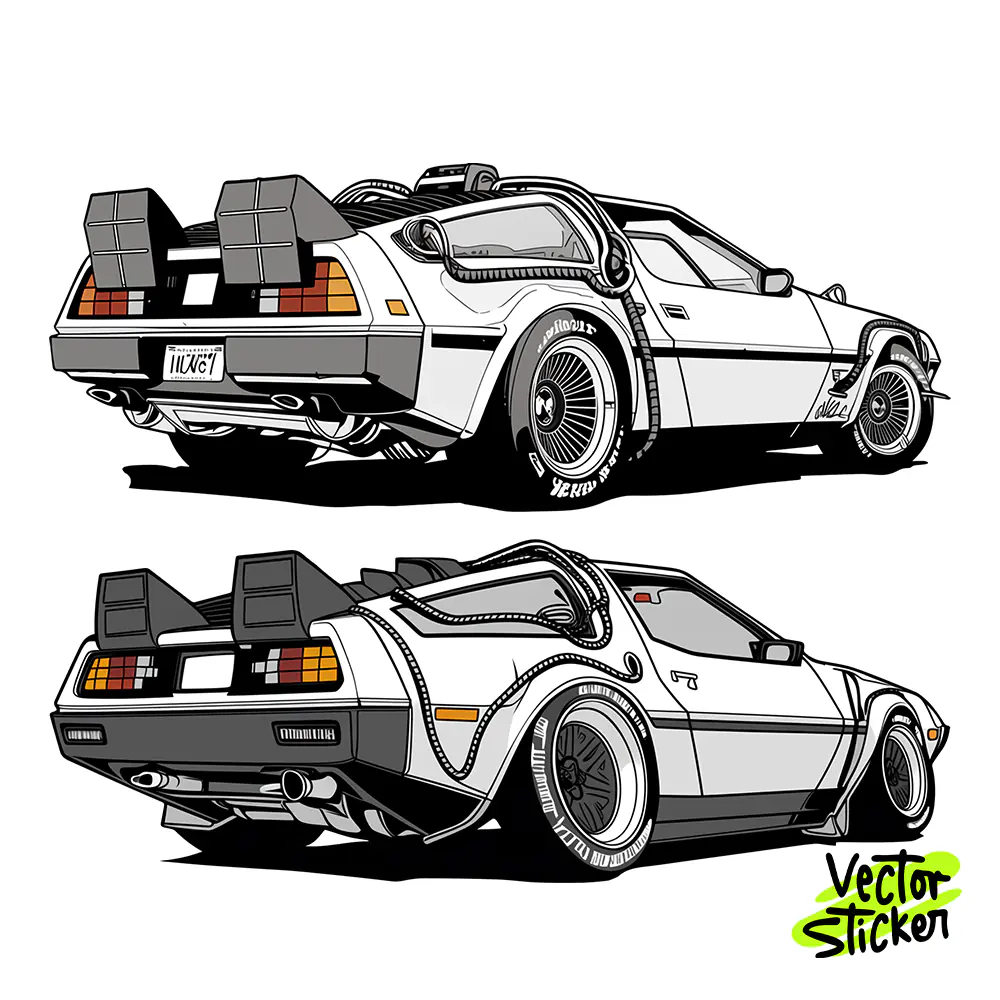 DeLorean Time Machine Rear Perspective Sticker Free PNG | VectorSticker