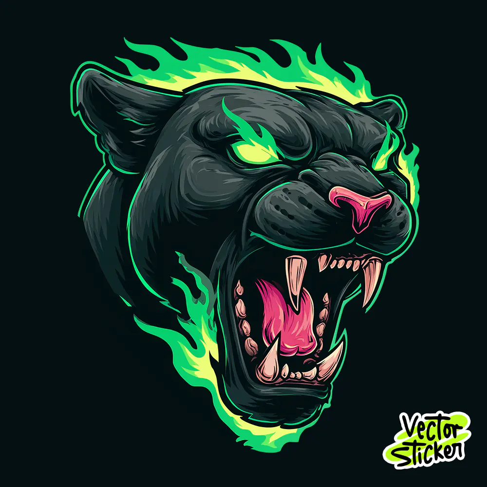 Neon Panther Rage Aggressive Vintage T-Shirt Design PNG